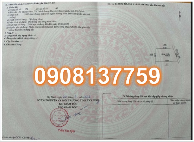 ⭐Chính chủ bán lô đất vị trí đẹp xã Thành Long, Châu Thành, Tây Ninh; 449tr; 09.08.13.77.59 - Ảnh chính